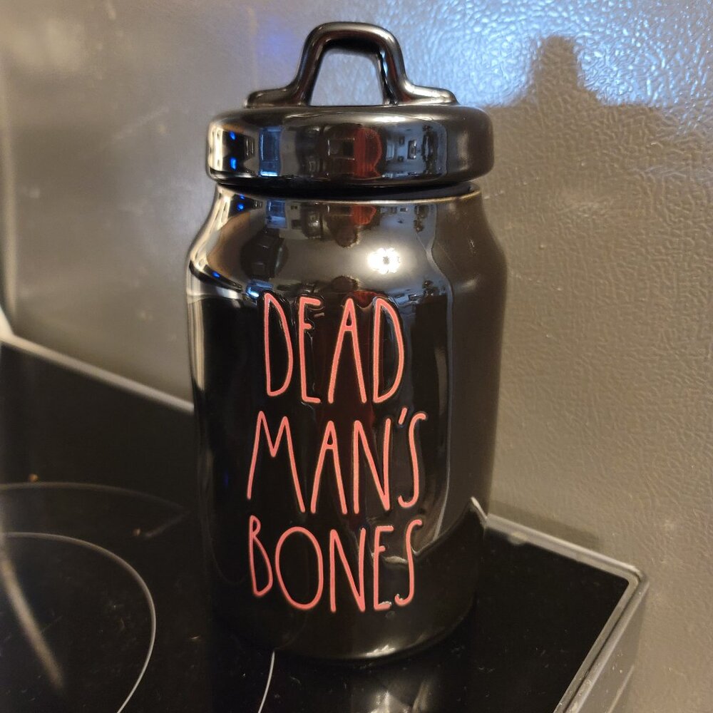 Rae Dunn DEAD MAN’S BONES Halloween Black Canister